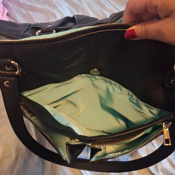 Mominside Black Leather Baby Diaper Bag Backpack, 14 Pockets & Changing Pad - Picture 13 of 16